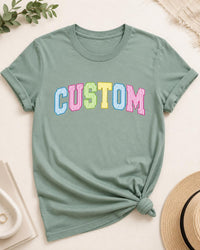 Personalized Name Varsity Letter Shirt, Custom Colorful Striped Tee, Preppy School Spirit Top, Back to School Outfit, Gift for Student