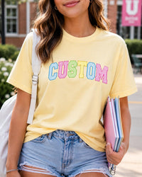 Personalized Name Varsity Letter Shirt, Custom Colorful Striped Tee, Preppy School Spirit Top, Back to School Outfit, Gift for Student