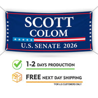 Scott Colom For Mississippi U.S. Senate Banner Sign, 13 oz Waterproof US Senate Election 2026 Vinyl Banner With Metal Grommets