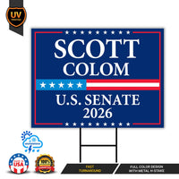 Scott Colom For Mississippi Senate 2026 Yard Sign, Corrugated Senate Elections, Race Red White & Blue Yard Sign with Metal H-Stake