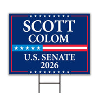 Scott Colom For Mississippi Senate 2026 Yard Sign, Corrugated Senate Elections, Race Red White & Blue Yard Sign with Metal H-Stake
