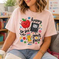 Happy to See Your Face Teacher Shirt, Cute Back to School Tee, Apple Notebook Pencil Graphic, First Day Classroom Outfit, Gift for Teacher