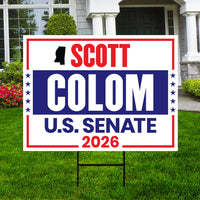 Scott Colom For Mississippi Senate 2026 Yard Sign, Corrugated Senate Elections, Race Red White & Blue Yard Sign with Metal H-Stake