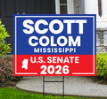 Scott Colom For Mississippi Senate 2026 Yard Sign, Corrugated Senate Elections, Race Red White & Blue Yard Sign with Metal H-Stake