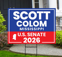 Scott Colom For Mississippi Senate 2026 Yard Sign, Corrugated Senate Elections, Race Red White & Blue Yard Sign with Metal H-Stake