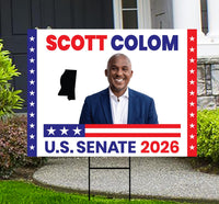 Scott Colom For Mississippi Senate 2026 Yard Sign, Corrugated Senate Elections, Race Red White & Blue Yard Sign with Metal H-Stake