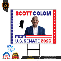 Scott Colom For Mississippi Senate 2026 Yard Sign, Corrugated Senate Elections, Race Red White & Blue Yard Sign with Metal H-Stake