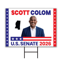Scott Colom For Mississippi Senate 2026 Yard Sign, Corrugated Senate Elections, Race Red White & Blue Yard Sign with Metal H-Stake