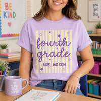 Personalized Fourth Grade Teacher Shirt, Custom Name Classroom Tee, Retro Stripe Top, Back to School Outfit, Teacher Appreciation Gift