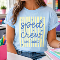 Personalized Sped Crew Teacher Shirt, Custom Special Education Tee, Retro Striped Classroom Top, Back to School Gift, Gift for Teacher