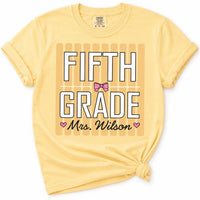 Personalized Fifth Grade Teacher Shirt, Custom Name Comfort Colors Tee, Cute Bow Classroom Shirt, Back to School Gift, Gift for Teacher