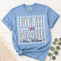 Personalized Fifth Grade Teacher Shirt, Custom Name Comfort Colors Tee, Cute Bow Classroom Shirt, Back to School Gift, Gift for Teacher