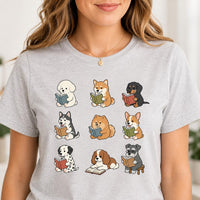 Cute Reading Dogs Shirt, Book Lover Puppy Tee, Cozy Library Dog T Shirt, Playful Reader Graphic Top, Perfect Gift for Dog Mom and Bookworm