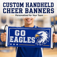 Custom Handheld Cheer Banners, Personalized School Spirit Vinyl Signs with Plastic Handles, Bulk Team Banner Set of 10+