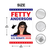 Fetty Anderson For West Virginia Senate 2026 Garden Flag, Double Sided, 2026 Senate Flag, Elections Flag, Race Red White & Blue Flag