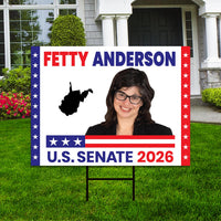 Fetty Anderson For West Virginia Senate 2026 Yard Sign, Corrugated Senate Election, Race Red White & Blue Yard Sign with Metal H-Stake