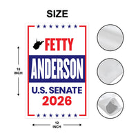 Fetty Anderson For West Virginia Senate 2026 Garden Flag, Double Sided, 2026 Senate Flag, Elections Flag, Race Red White & Blue Flag