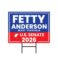 Fetty Anderson For West Virginia Senate 2026 Yard Sign, Corrugated Senate Election, Race Red White & Blue Yard Sign with Metal H-Stake