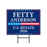 Fetty Anderson For West Virginia Senate 2026 Yard Sign, Corrugated Senate Election, Race Red White & Blue Yard Sign with Metal H-Stake
