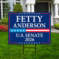 Fetty Anderson For West Virginia Senate 2026 Yard Sign, Corrugated Senate Election, Race Red White & Blue Yard Sign with Metal H-Stake