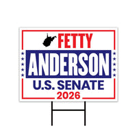 Fetty Anderson For West Virginia Senate 2026 Yard Sign, Corrugated Senate Election, Race Red White & Blue Yard Sign with Metal H-Stake