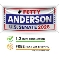 Fetty Anderson For West Virginia U.S. Senate Banner Sign, 13 oz Waterproof US Senate Election 2026 Vinyl Banner With Metal Grommets