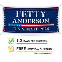 Fetty Anderson For West Virginia U.S. Senate Banner Sign, 13 oz Waterproof US Senate Election 2026 Vinyl Banner With Metal Grommets