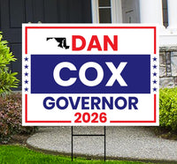 Dan Cox For Maryland Governor 2026 Yard Sign, Corrugated Plastic Governor Elections Race Red White & Blue Yard Sign with Metal H-Stake
