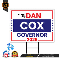 Dan Cox For Maryland Governor 2026 Yard Sign, Corrugated Plastic Governor Elections Race Red White & Blue Yard Sign with Metal H-Stake