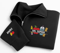 Personalized Teacher Embroidered Quarter Zip Sweatshirt, Custom Name Pullover, Classroom Icon Sweater, School Staff Apparel, Teacher Gift