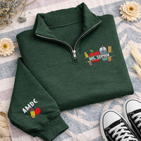 Personalized Teacher Embroidered Quarter Zip Sweatshirt, Custom Name Pullover, Classroom Icon Sweater, School Staff Apparel, Teacher Gift