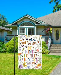 Be Kind to All Kinds Garden Flag, 12x18 Double Sided Yard Flag, Quote Porch Decor, Floral Insect Outdoor Accent, Garden Lover Gift