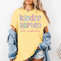 Personalized Kindergarten Shirt, Custom Teacher Name Tee, Colorful Classroom Graphic, Back to School Outfit, Teacher Appreciation Gift