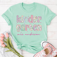 Personalized Kindergarten Shirt, Custom Teacher Name Tee, Colorful Classroom Graphic, Back to School Outfit, Teacher Appreciation Gift