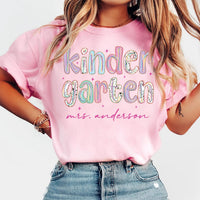 Personalized Kindergarten Shirt, Custom Teacher Name Tee, Colorful Classroom Graphic, Back to School Outfit, Teacher Appreciation Gift