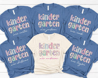 Personalized Kindergarten Shirt, Custom Teacher Name Tee, Colorful Classroom Graphic, Back to School Outfit, Teacher Appreciation Gift