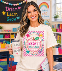Personalized 1st Grade Teacher Shirt, Custom Name Apple Tee, Cute First Grade Classroom Top, Back to School Outfit, Gift for Teacher