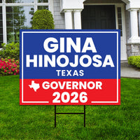 Gina Hinojosa For Texas Governor 2026 Yard Sign, Corrugated Plastic Governor Elections Race Red White & Blue Yard Sign with Metal H-Stake