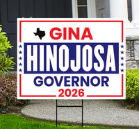 Gina Hinojosa For Texas Governor 2026 Yard Sign, Corrugated Plastic Governor Elections Race Red White & Blue Yard Sign with Metal H-Stake