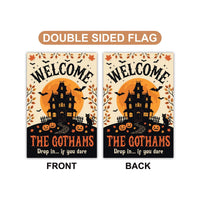 Custom Haunted House Garden Flag, 12x18 Double Sided Halloween Yard Flag, Family Name Porch Decor, Spooky Season Decor, Halloween Gift