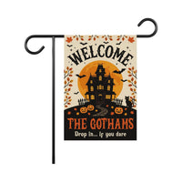 Custom Haunted House Garden Flag, 12x18 Double Sided Halloween Yard Flag, Family Name Porch Decor, Spooky Season Decor, Halloween Gift