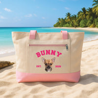 Personalized Cat Tote Bag with Zipper, Custom Pet Portrait Canvas Bag, Cat Travel Tote, Pet Mom Gift, Birthday Gift for Animal Lover