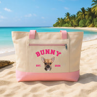 Personalized Cat Tote Bag with Zipper, Custom Pet Portrait Canvas Bag, Cat Travel Tote, Pet Mom Gift, Birthday Gift for Animal Lover