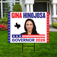 Gina Hinojosa For Texas Governor 2026 Yard Sign, Corrugated Plastic Governor Elections Race Red White & Blue Yard Sign with Metal H-Stake