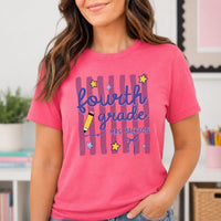 Personalized Teacher Grade Shirt, Custom Kindergarten to Fifth Grade Tee, Retro Pencil Top, Back to School Outfit, Gift for Teacher