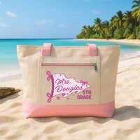 Personalized Teacher Tote Bag with Zipper, Custom Name and Grade Gingham Canvas Tote, Classroom Supplies Bag, Teacher Appreciation Gift