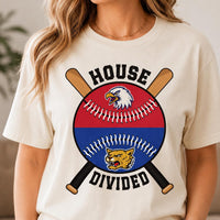 Custom House Divided Baseball Shirt, Personalized Two Team Name Tee, Split Ball Rivalry Design, Game Day Family Outfit, Custom Team Gift