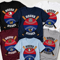 Custom House Divided Baseball Shirt, Personalized Two Team Name Tee, Split Ball Rivalry Design, Game Day Family Outfit, Custom Team Gift