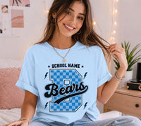 Personalized School Mascot Shirt, Custom School Name Spirit Tee, Checkerboard Varsity T-Shirt, Pep Rally Student Outfit, Coach Gift