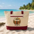 Personalized Fall Reader Tote Bag with Zipper, Custom Name Pumpkin Books Canvas Tote, Book Lover Canvas Bag, Thanksgiving Gift for Reader